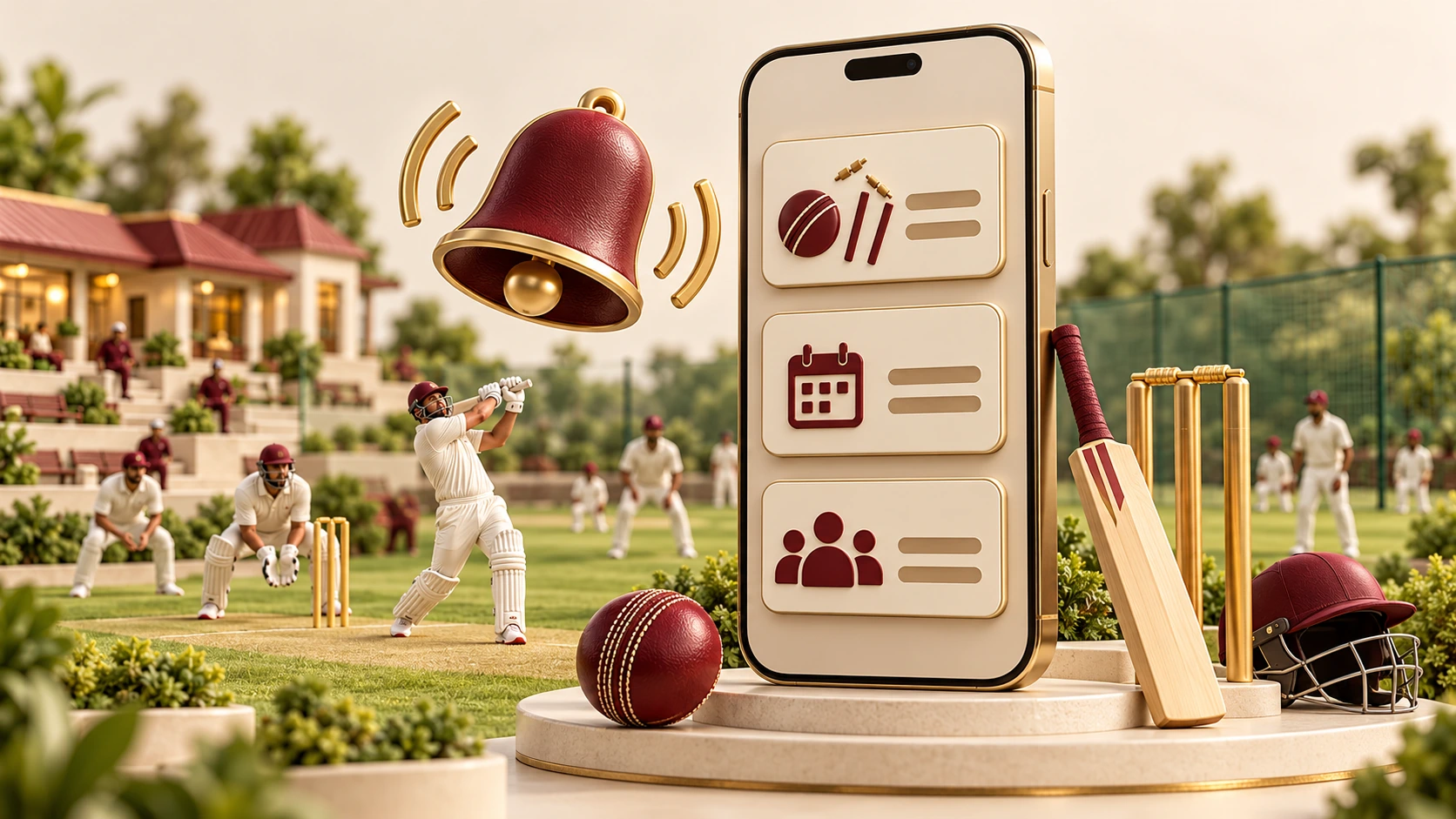 A miniature phone with match, fixture and squad notification cards and a sculpted bell.